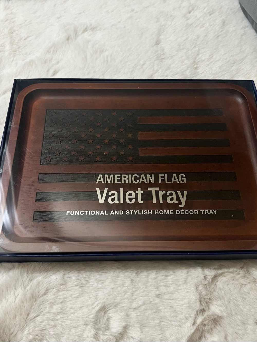 American Flag Valet Tray - Brown Wood with Black Inlay